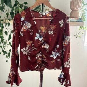Gypsies & Moondust Floral Bell Sleeve Ruched Top Size M Boho Cottagecore